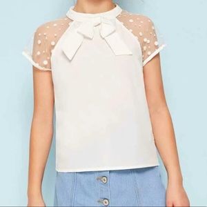SHEIN girls heyhole back mesh sleeve blouse